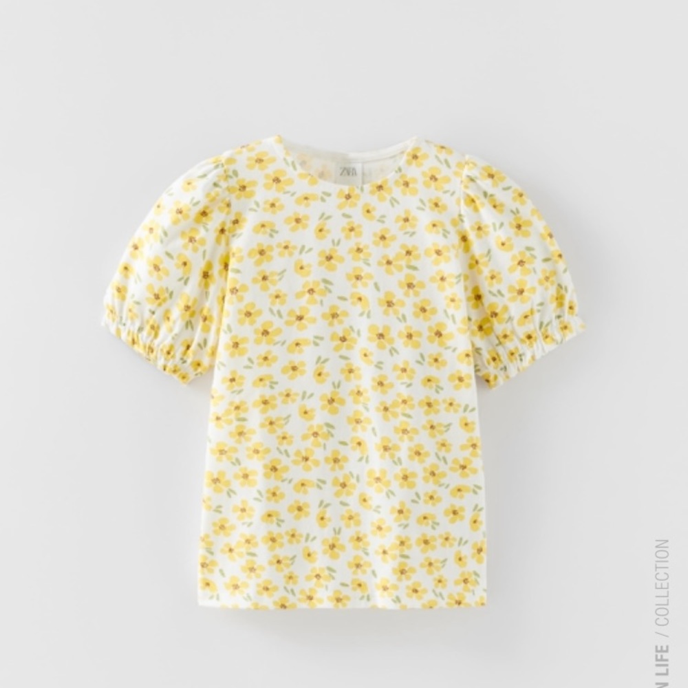 Zara Floral Balloon Sleeve Shirt